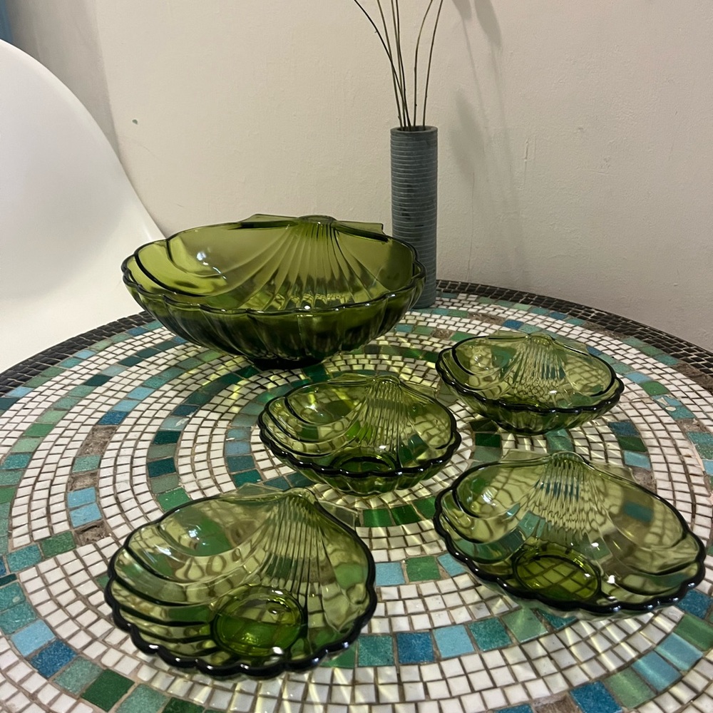 Antique salad bowl with serving dishes